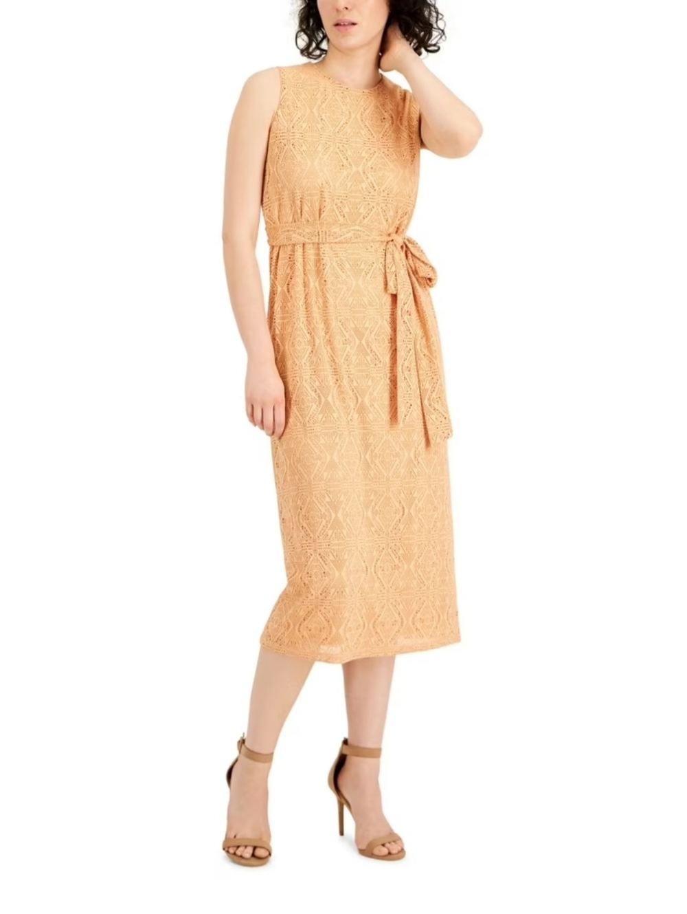 Anne Klein Women's Crochet Tie Waist Sheath Dress in Warm Sand, Size 10P, $139